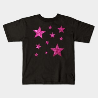 Hot Pink Faux Glitter Stars Kids T-Shirt